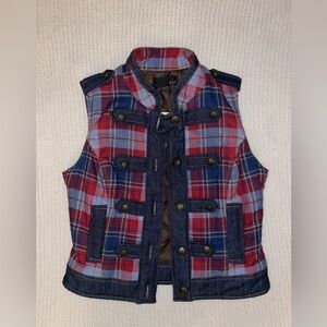 Forever 21 Plaid Vest with Denim Accents
